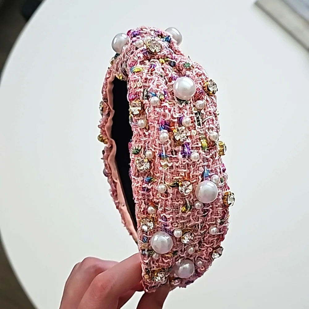 NWOT Top Knot Light Pink with Pearls and Rhinestones Soft Headband